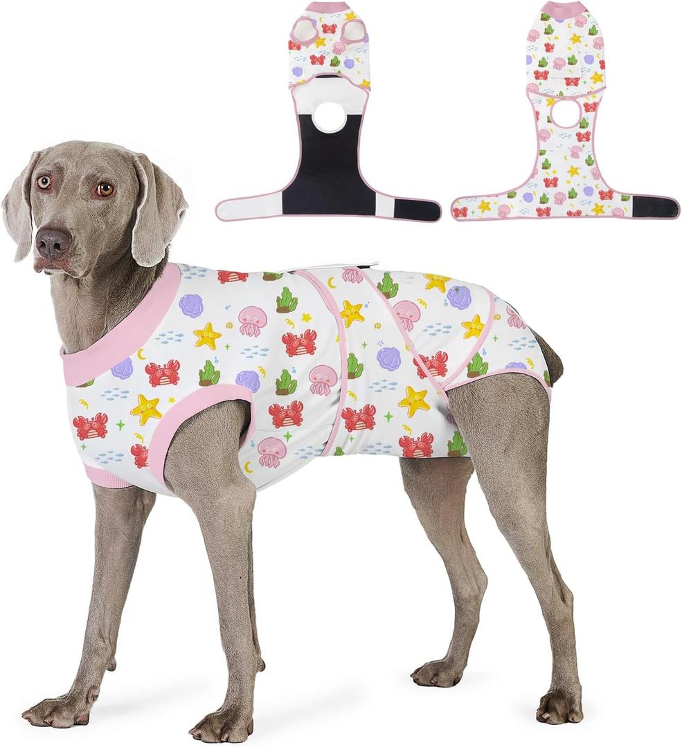 2 x Dog Recovery Suit for Post Surgery, E-Collar Cone Alternative for Female Spay & Male Neuter, Breathable Soft Onesie for Abdominal Wounds & Skin Disease, Anti-Lick Surgical Suit for Dogs, Pink, L (Large (Back: 17.73"; Weight: 28 - 55 LB))
