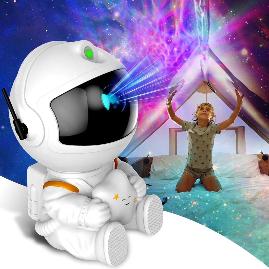 Astronaut Galaxy Projector, Star Projector Galaxy Light, Night Light for Kids, Nebula Ceiling LED Lamp, Room Decor, with Timer and Remote, Gifts for Birthdays (White)