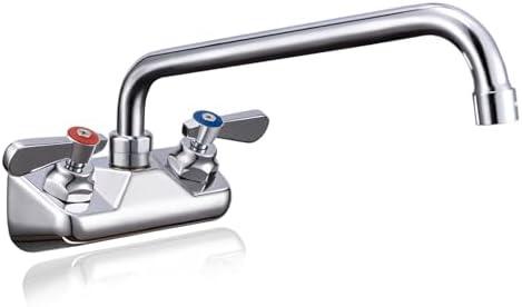 Sepaitek Leak-Free Commercial Sink Faucet 4" Spread Center 12" Spout, Wall Mount Bar Faucet 4 inch Center 2 hole 2 Handle, for Triple 3 Compartment Sink, Restaurant Laundry Hand Wash Industrial, Brass