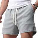 JOTOOK Mens Casual Shorts 5 Inch Lightweight Stretch Summer Shorts Elastic Waist Drawstring Vacation Beach Short Large Light Gray (Gray, L)