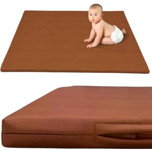 Premium Large Vegan Leather 1.4 Inch Thick Padded Baby Play Mat  Soft, Cushioned, Non-Toxic, and Easy to Clean, Brown, Large Size, Faux Leather Playmat (48" x 48")