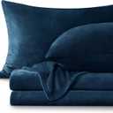 BEDELITE Flannel Sheets Queen Size Navy - Super Soft Fleece Sheets Set Fluffy Extra Plush, 4 Piece(Include Fitted Sheet, Flat Sheet, 2 Pillowcases)