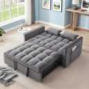 LINKHOO 3-in-1 Convertible Sofa Bed, Pull-Out Sleeper Bed with Adjustable Backrest & Two Arm Storage Pocket, Velvet Futon Couches, Loveseat, Dark Gray