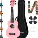 AODSK Concert Pink Ukulele for Beginner 23 Inch Uke with Gig Bag Strap Nylon String 4 Picks Holiday Gift