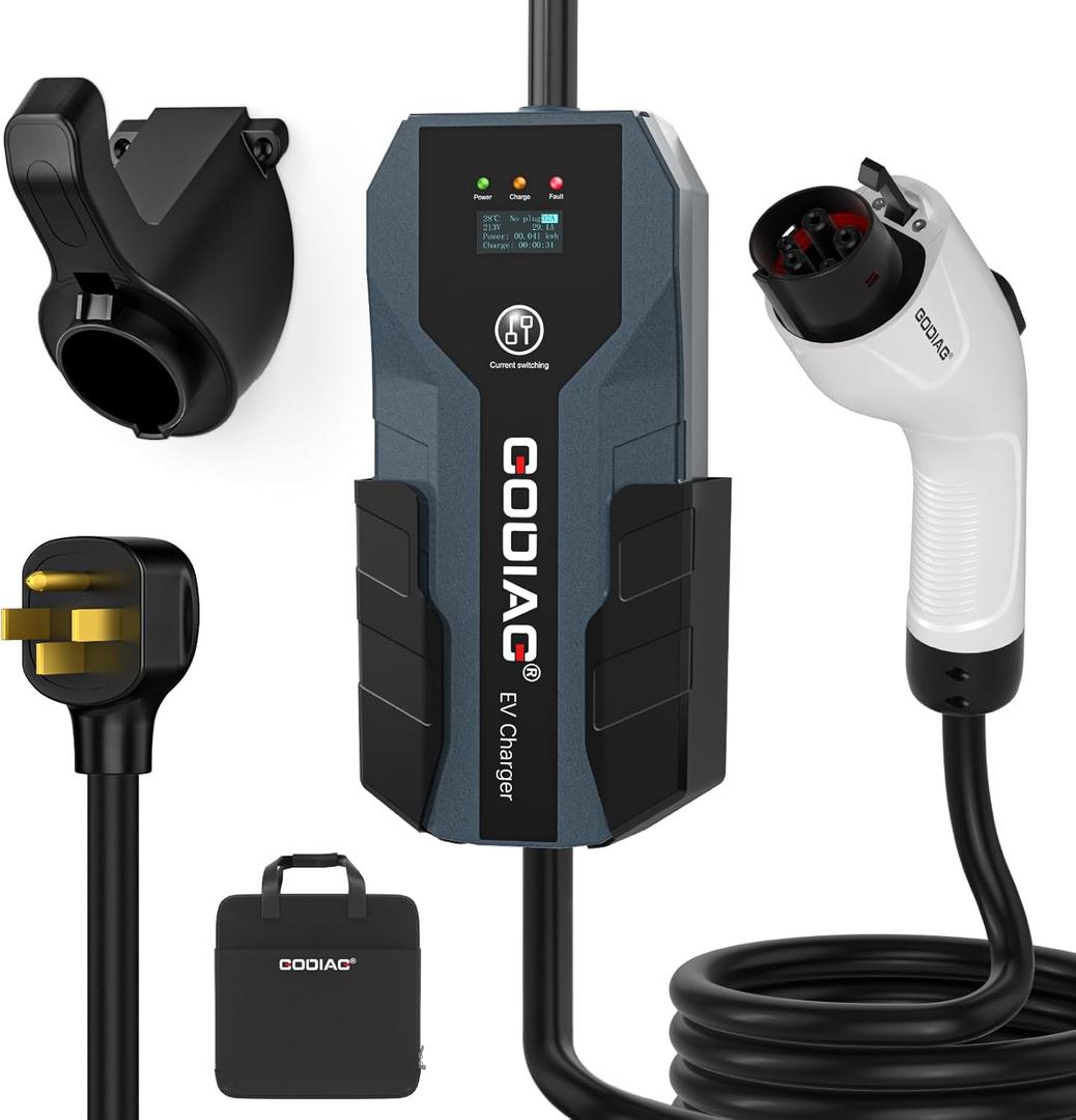 GODIAG Level 2 EV Charger - ETL Certified, 240V, 32 Amp, 20ft Cable, Portable Electric Car Charger with NEMA 14-50 Plug for J1772 EVs and PHEVs (grey)
