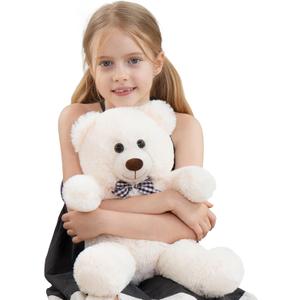 MorisMos White Teddy Bear Stuffed Animal, 20 Inch Bow Tie Classic Stuffed Bears Plush, Cuddly Hugging Bear Gift for Toddler, Kids, Baby Shower & Birthday, White