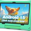 Kids Tablet: 10 Inch Android 15 Tablet for Kids, 64GB Octa-Core 6000mAh Battery, WiFi 6, Pre-Installed Kids Apps, Parental Control with EVA Protective Case - Ideal Gift for Toddler, Green