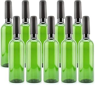Cornucopia Plastic Wine Bottles (10-Pack, Green); Empty Bordeaux-Style Wine Bottles with Screw Caps and Seals Cornucopia Plastic Wine Bottles (10-Pack, Green); Empty Bordeaux-Style Wine Bottles with Screw Caps and Seals