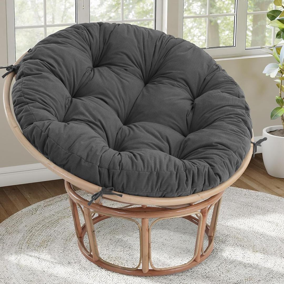 idee-home Papasan Chair Cushion, Circle Papasan Chair Cushion with Corduroy Cover (Without Chair) for Bowl Chair, 48 X 48 Inch, Dark Grey
