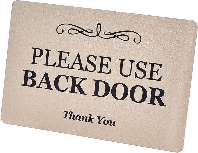 Please Use Back Door Sign - Metal, Aluminium With Adhesive, Notice For Deliveries, Packages, Post  