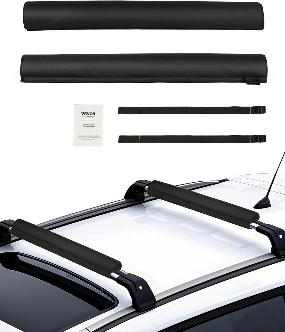 VEVOR Soft Roof Rack Pads, 28" Universal Car Roof Rack Pads for Various Crossbars, 88LBS Load Capacity Luggage Kayak Carrier with 2 Tie Down Straps & Velcros for SUPs Canoes Snowboards Paddle Boards