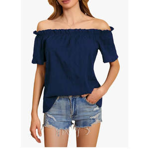 MakeMeChic Women's Off Shoulder Tops Short Sleeve Dressy Casual Spring Summer Blouses Top 2025, Size -L