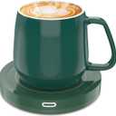 BESTINNKITS Smart Coffee Cup Warmer Set, Auto On/Off Gravity-Induction Mug Office Desk Use, Candle Wax Cup Warmer Heating Plate (Up to 131F/55C), Green Mug Warmer Set