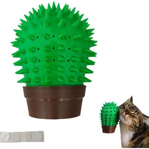 Cactus Cat Self Groomer  Adorable Cat Wall Scratcher, Wall & Corner Mounted Scratch Board for Indoor Cats, with Massage Bristles for Clawing, Stretching,Grooming and Itching Relief