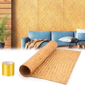 47" x 94" Bamboo Woven Panel, Natural Handwoven Bamboo Covering for Accent Wall TV Ceiling Wainscot, Boho Tropical Lauhala Home Decor DIY with Anti-fray Tape Included