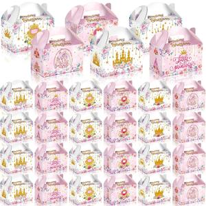 Dunzoom 24 Pcs Princess Party Favors Boxes Little Princess Goodie Treat Candy Boxes with Handles Pink Gift Container for Birthday Party Baby Shower Supplies