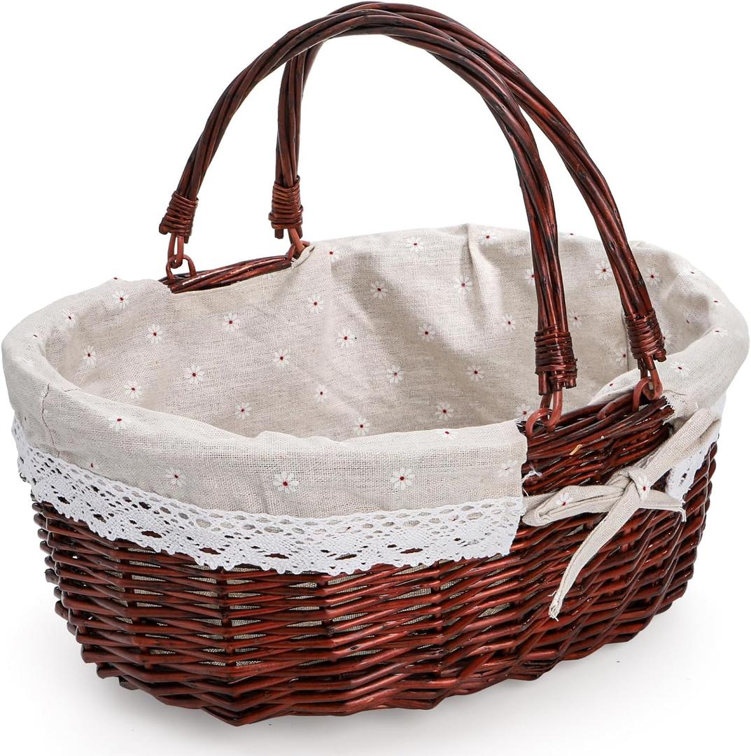 Dicunoy Wicker Picnic Basket with Handle, Large Empty Gift Basket to fill, Open Top Market Harvest Baskets for Garden, Fruit, Candy, Wine, Egg Gathering, Wedding, Vegetables