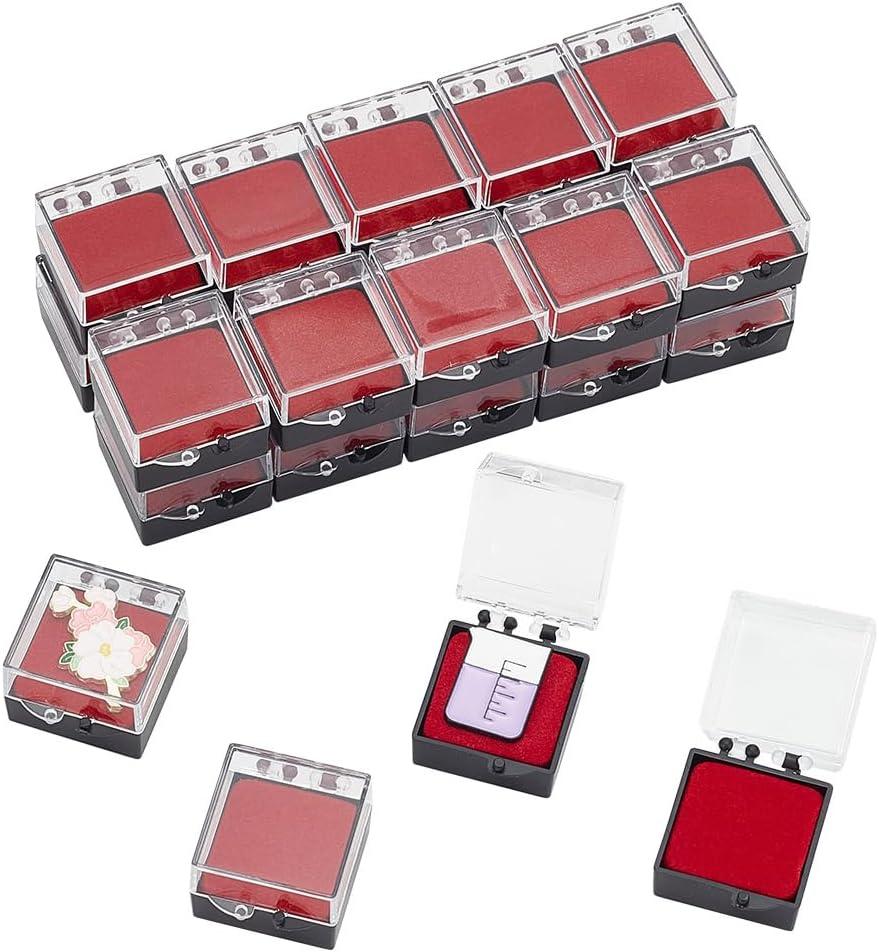 24Pcs Clear Badge Display Box 38mm Plastic Badge Storage Cases Brooch Collection Display Case Mini Jewelry Box Container for Badge Pin Brooch Display (Red)