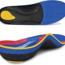 WalkHero Plantar Fasciitis Insoles - Arch Support Inserts for Men Women,Orthotic Insoles Foot Pain Relief,Shock Absorption and Heel Cushioning Cup Mens 5-5.5 | Womens 7-7.5 (Deep Blue Red)