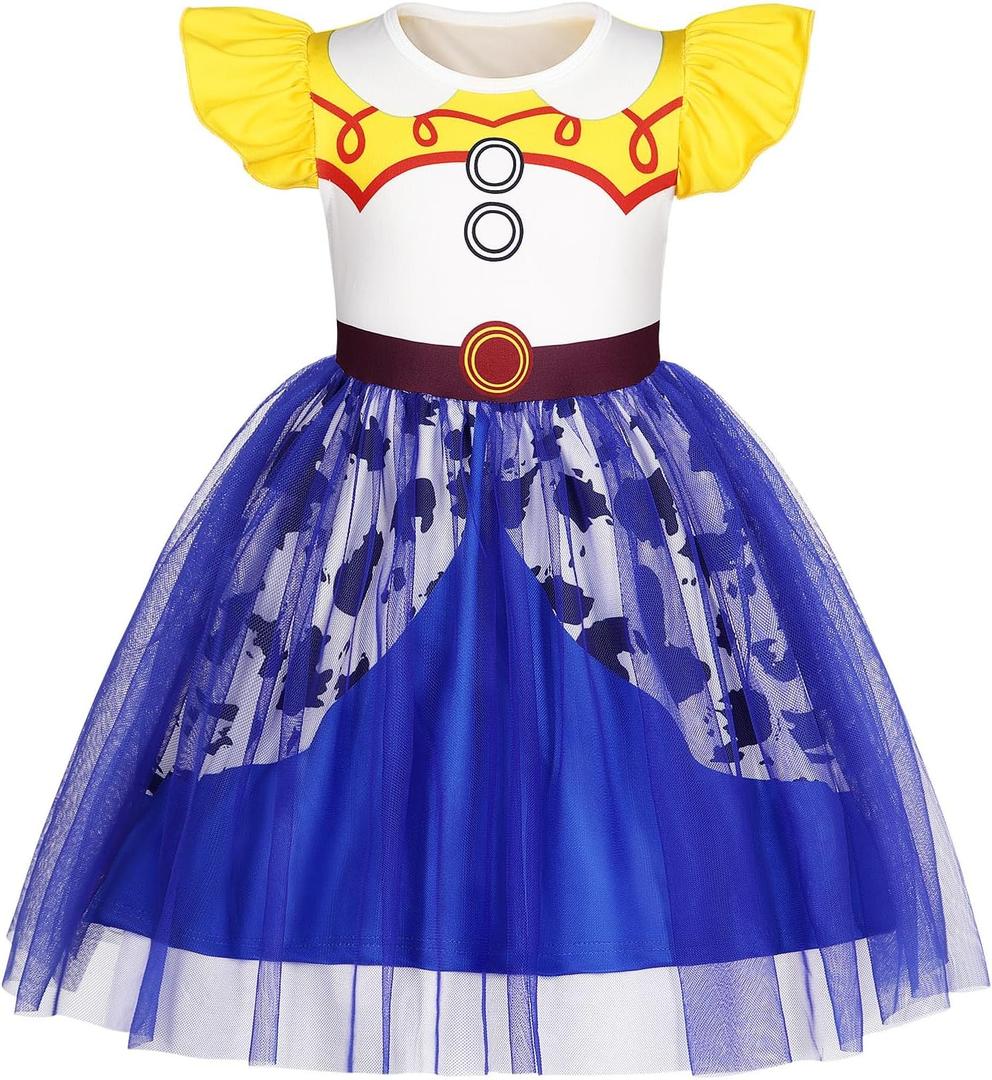 HenzWorld Girls Cowgirl Costume Toddler Princess Dress Halloween Role Play Clothes for Kids Cowgirl Dress for Birthday Gift, 4T