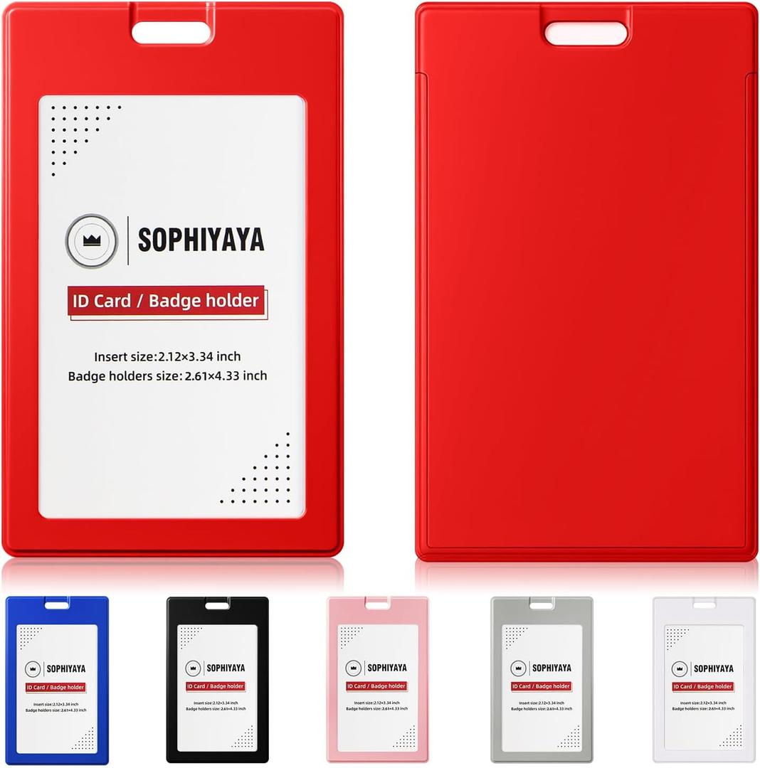 4 x 2 Pack Red Vertical Sliding ID Badge Holder for Teachers & School