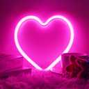 Pink Heart Neon Sign, Battery Operated or USB Powered LED Heart Lights for Valentines Day Decoration, Valentines Gifts for Wife Wedding Proposal Anniversary Mother's Day Girls’ Room Table Wall Decor