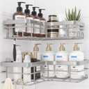 Sakugi Corner Shower Caddy - 2 Pack, Adhesive Shower Organizers, Rustproof Stainless Steel Shower Shelves with 8 Hooks, No Drilling Bathroom Organizers and Storage Racks, Space-Saving, Silver, X-Large
