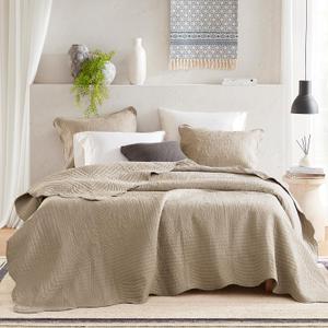 Madison Park King Quilt Set - Damask Coverlet Set for King Size Bed, Cottage Oversized Quilt Set, Scallop Edge, All Season, Pre-washed Cotton-Filled Quilt, Tuscany, Khaki 3 Piece