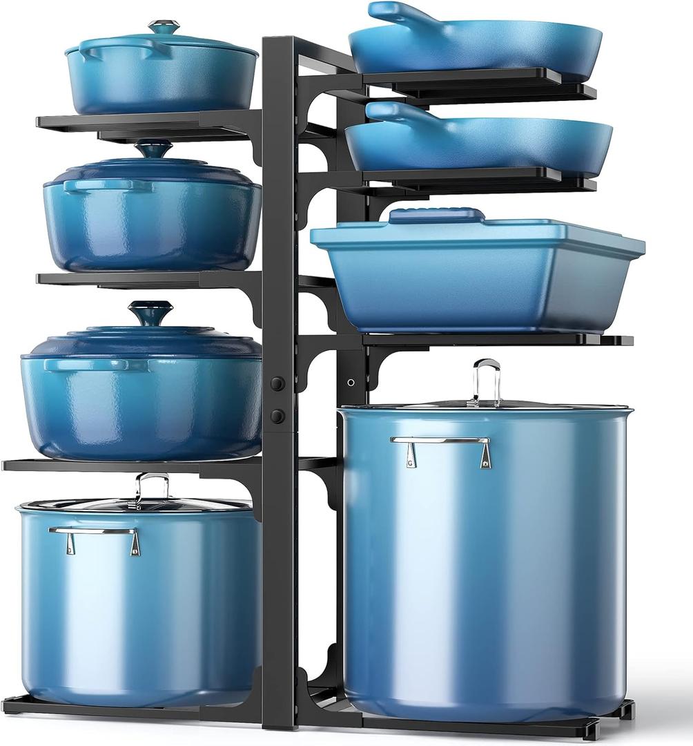 ORDORA Pots and Pans Organizer: Under Cabinet, 20.8" Height Heavy Duty 120LBS Pots Pans Organizer Rack for under Cabinet 8-Tier Adjustable for Big Stockpots, Dutch Oven, Cast-iron Pans, Heavy Cookware