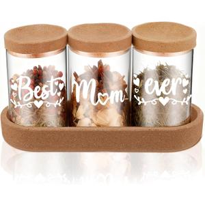 Best Mom Ever Glass Spice Jars Set with Cork Lids and Tray, 3-Piece Seasoning Storage Jars for Kitchen for Mom