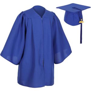 D DODOU Matte Preschool and Kindergarten Graduation Cap Gown Set with Year Charm Tassel (Blue)