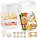 100 Pack Small Charcuterie Boxes with Clear Lids, 5.5 Inch To Go Paper Mini Food Containers, Disposable Dessert Bakery Boxes+100 Plastic Forks+100 Cupcake Liners for Cookie, Cake Slice, Sushi, White