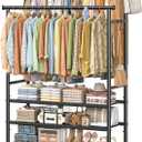 Ekisemio Double Rods Clothes Rack for Hanging Clothes, Rolling Clothing Rack with Wheels, 3-Tier Hanging Rack with Mesh Shelves, Holds 300 LBS for Bedroom, Laundry, Living Room, Black