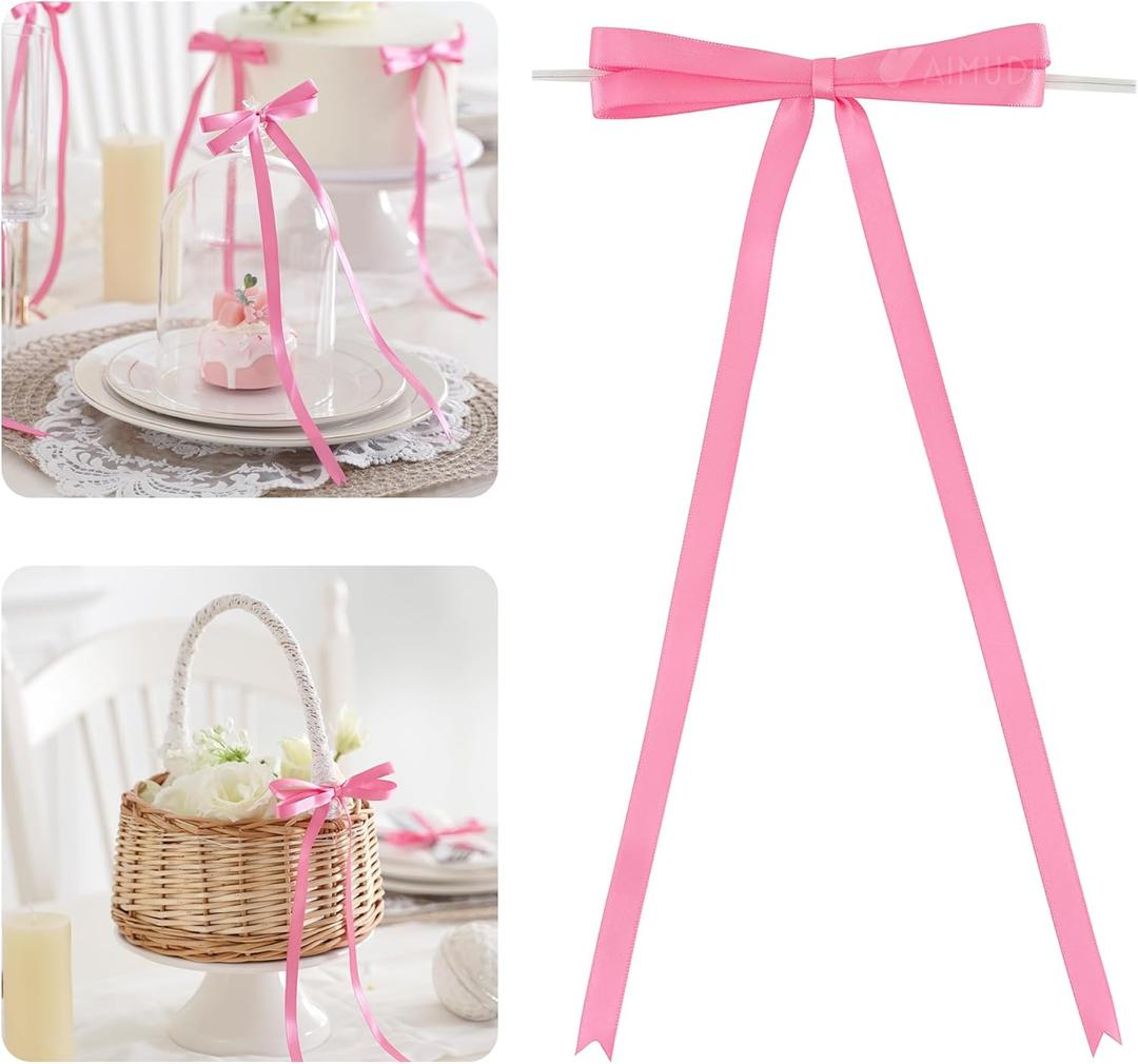 AIMUDI Hot Pink Bows 4.5  9" Satin Bow for Gift Wrapping Twist Tie Bows Premade Ribbon Bow for Bouquets Invitations Baskets Crafts Wreaths Valentine's Day Wedding Baby Shower Decorations, 36 PCs
