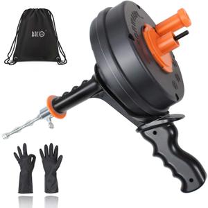 BACOENG 25Ft Drain Auger, Heavy Duty Plumbing Snake with Drill Adapter, Use Manually or Powered for Drain Clog, Shower Sink, Comes with Gloves and Bag (Orange)