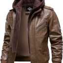 HOOD CREW Men’s Genuine Cowhide Leather Jacket Black Hooded Motorcycle Biker Jacket for Men, XL