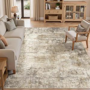 cotiled 9x12 Area Rugs for Living Room - Washable Neutral Abstract Carpet Non Slip Soft Rug for Bedroom & Dining Table, Robot Vacuum & Pet Friendly Floor Decor Brown