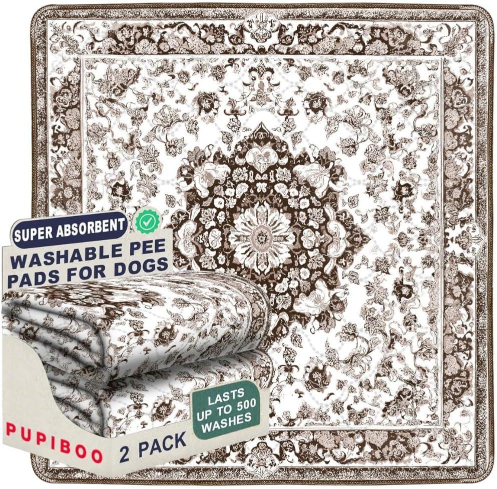PUPIBOO Washable Pee Pads for Dogs and Cats - Super Absorbent Reusable Puppy Training Pads - 100% Waterproof, Leak-Proof & Non-Slip Whelping Pads for Pet Housebreaking (36 x 40 Inch (Pack of 2), Light Brown)
