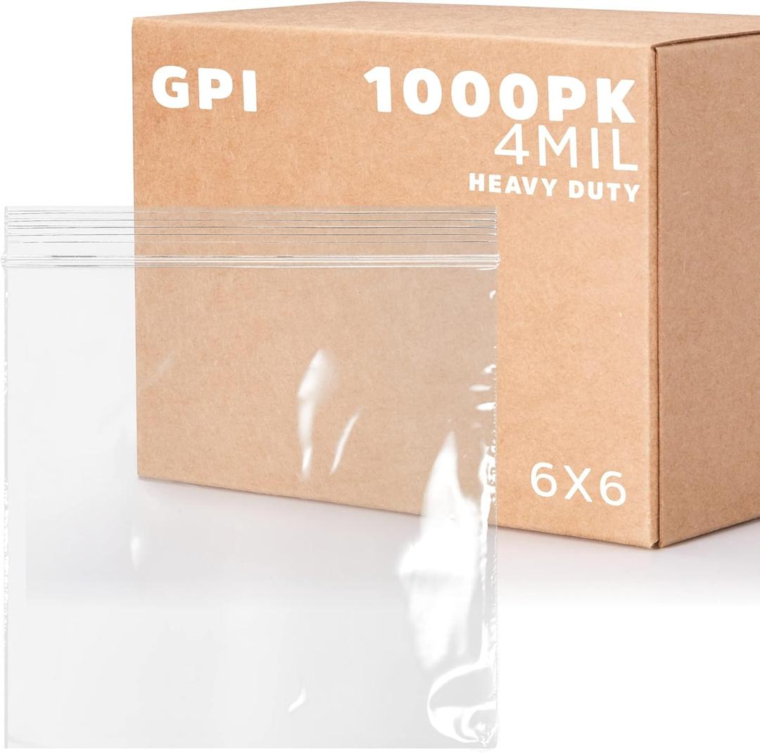 6" x 6" Heavy-Duty Zip Bags - 100 Count - Clear Plastic Reclosable Zipper Baggies, 4 Mil Thick Freezer Storage Poly Bags with Resealable Zip Top Lock for Packaging Food, Tools & Sharp Objects.