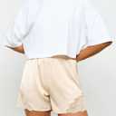 MakeMeChic Women's Satin Lace Shorts Y2k Mini Boxers Slip Shorts Lounge Bottoms Streetwear (Beige, L)