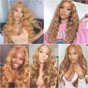 #27 Honey Blonde Clip in Hair Extensions Human Hair, #27 Blonde Long Wave Remy Hair Extensions Clip ins for Women, 16 Inch 120g 7Pcs, Color #27 Human Hair Extension