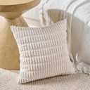 Fancy Homi Set of 4 Grey and White Decorative Throw Pillow Covers 12x12 Inch for Couch Bed Chair, Modern Farmhouse Boho Room Decor, Soft Fuzzy Double Sided Corduroy Textured Striped Cushion Case 30cm