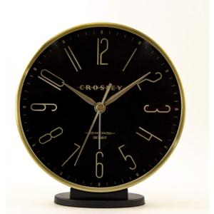 Timelink Crosley Modern Art Deco Alarm Clock for Office, Bedroom, or Desk Analog Non-Ticking Clock with Easy-to-Read Dial, Gold Metal Frame & Black Face (6-Inch)