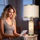KIVDITZO 27" Alabaster Table Lamps Set of 2, Lamps for Living Room Bedroom,Bedside Lamps with Night Light,Nightstand Lamp with USB A+C Ports,Modern Table Lamp with Linen Shade (Bulbs Included)