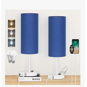 Table Lamp for Bedroom 2 Pack,18in Bedside 18inch Blue Fabric Shade White Base