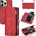 for iPhone 16 Pro Max Wallet Case,Fashionable Faux Leather Wallet Handbag Phone Case,Stylish Crossbody Protection with Card Slots & Anti-Slip Design(Red)
