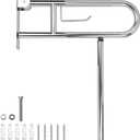 Handicap Grab Bar,23.6 Inch Stainless Steel 1.25" Diameter Toilet Safety Rails for Bathroom with Paper Holder, Anti-Slip Flip-Up Support Rail for Seniors Elderly