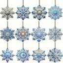 12Pcs Christmas Tree Decorations Christmas Snowflake Wooden Ornaments Christmas Decor Creative Blue Snowflake Christmas Ornaments for Tree Winter Home Decoration Holiday Party DIY Crafts