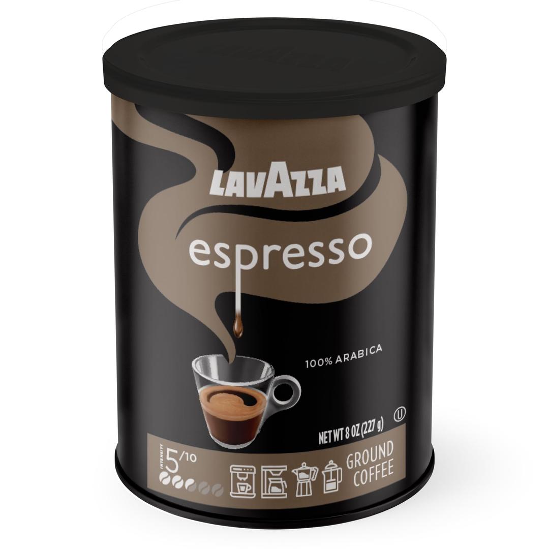 Lavazza Espresso Ground Coffee, Medium Roast, 100% Arabica, 8 oz Tin (Pack of 6), BB 05/30/2027