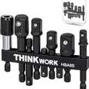 THINKWORK Impact Socket Adapter Set, 1/4" 3/8" 1/2" Drill Socket Adapter Set with 1/4" Hex Shank for Impact Power Driver, Cordless Drill & Screwdriver